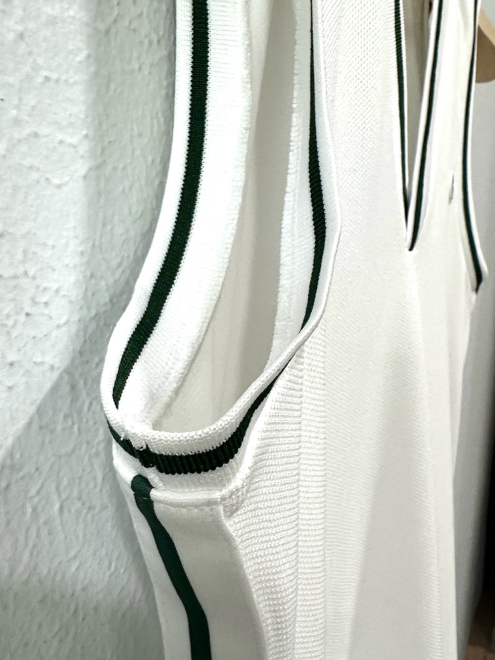 Lacoste White Tennis Dress with Green Trim and Dark Green Shorts set - Picture 6 of 13